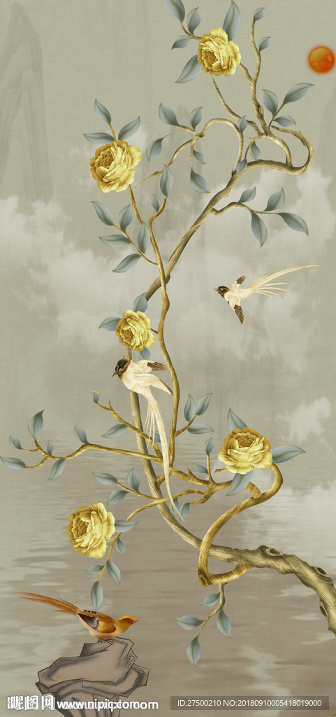 简约花鸟玄关