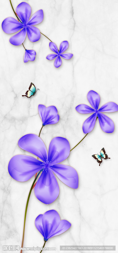 北欧简约抽象花卉玄关背景墙