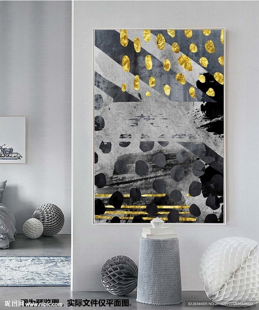 几何抽象金色金箔画装饰画