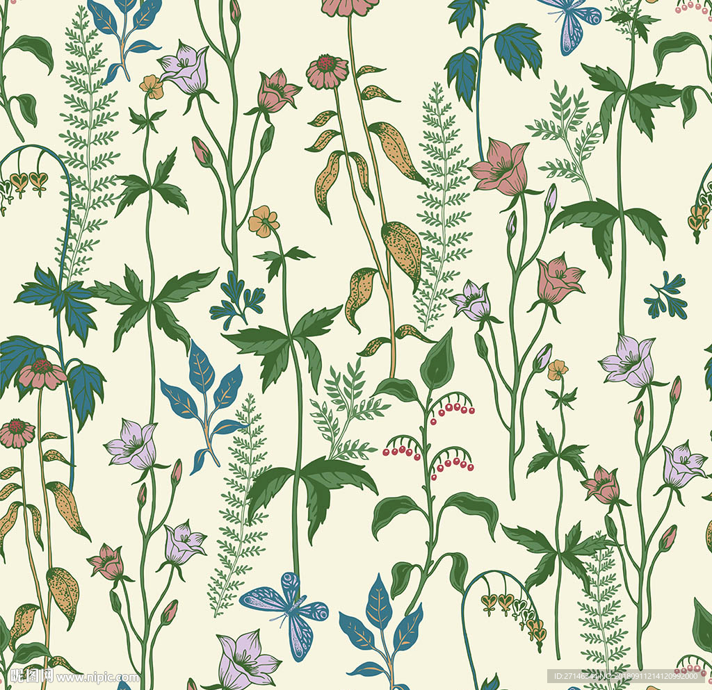 植物花草矢量无缝图案