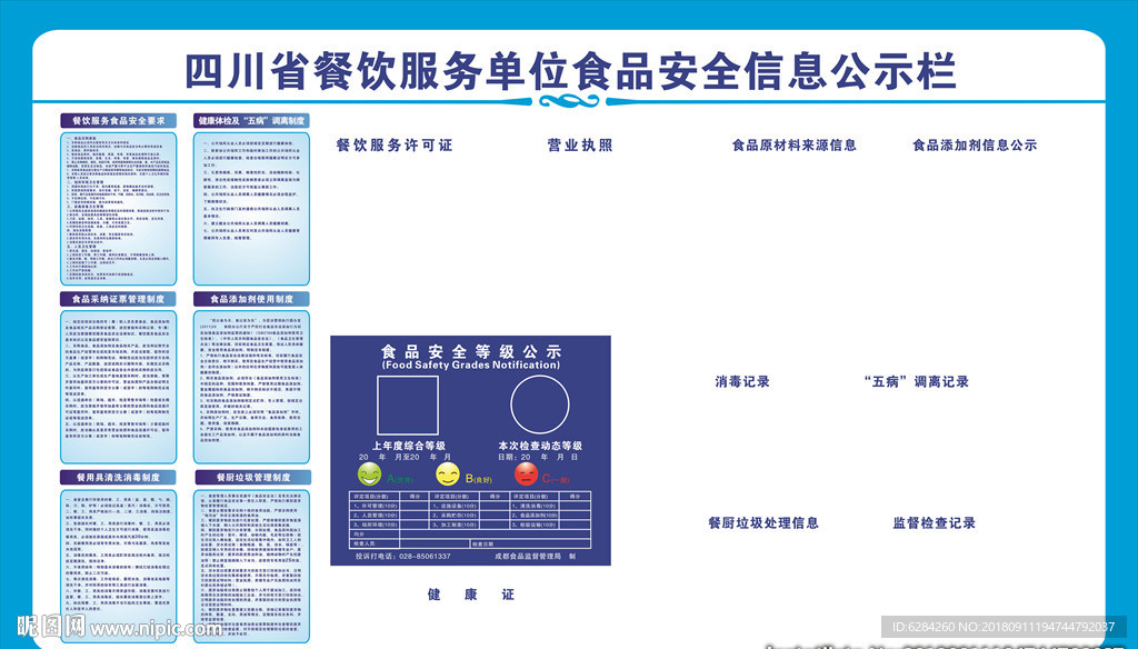 四川省食品卫生安全公示栏