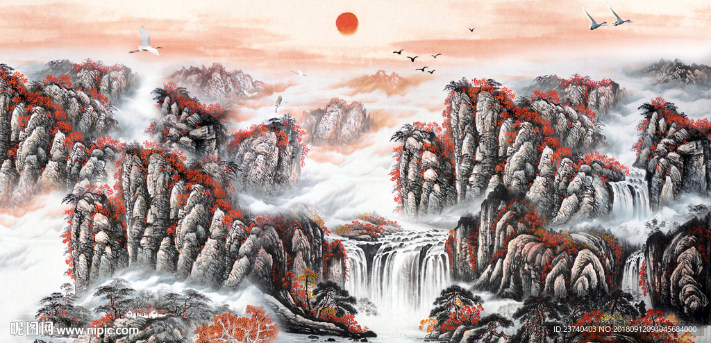 客厅背景墙 国画山水