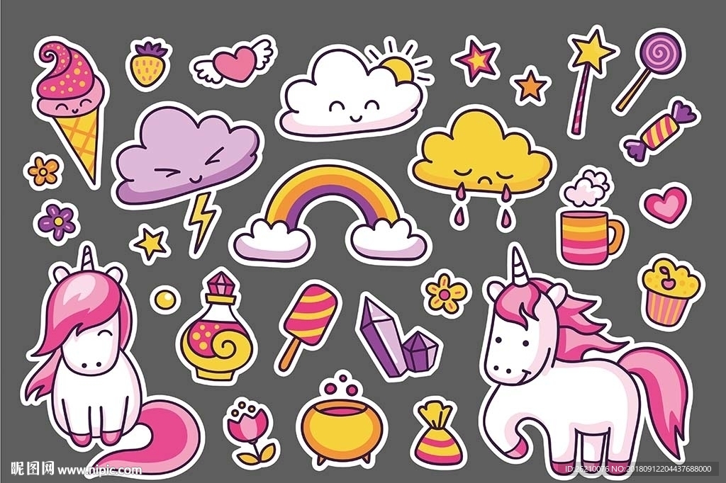 独角兽可爱卡通背景墙