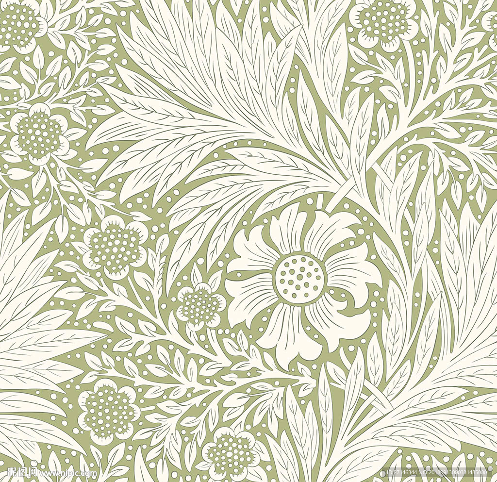 简约植物花纹矢量无缝图案