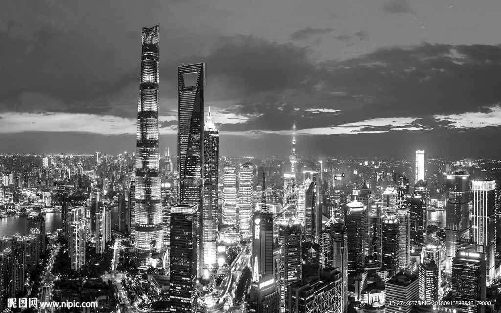 黑白艺术上海滩夜景
