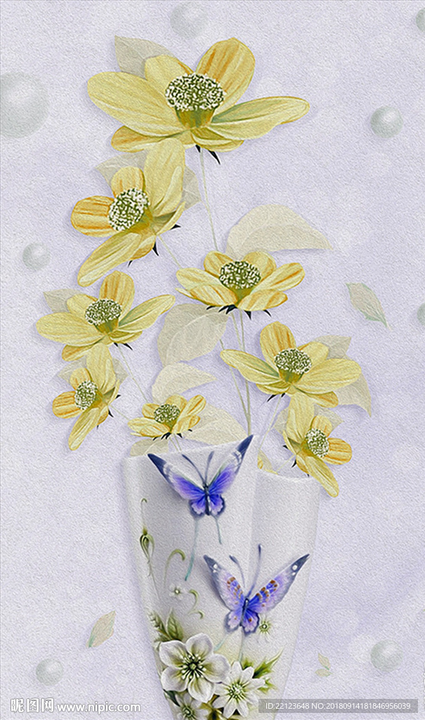 浮雕珍珠花卉蝴蝶装饰画