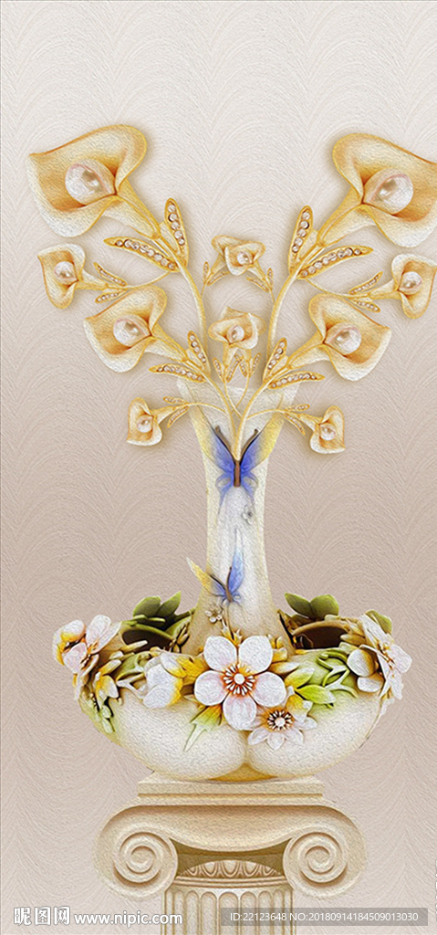 现代简约唯美花瓶珍珠花卉装饰画
