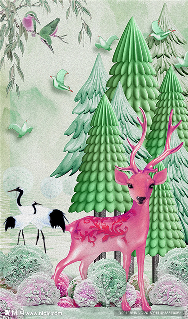 浮雕麋鹿树北欧装饰画