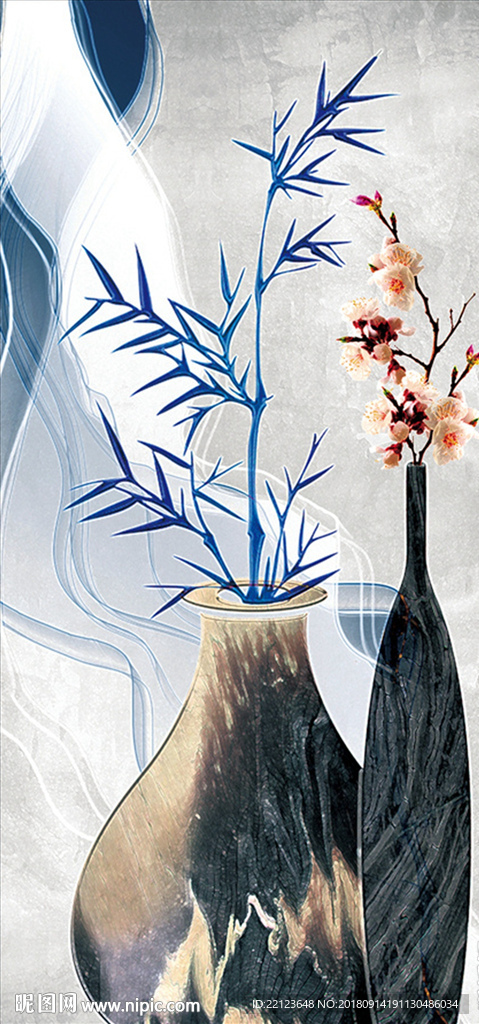 色彩竹叶花儿装饰画