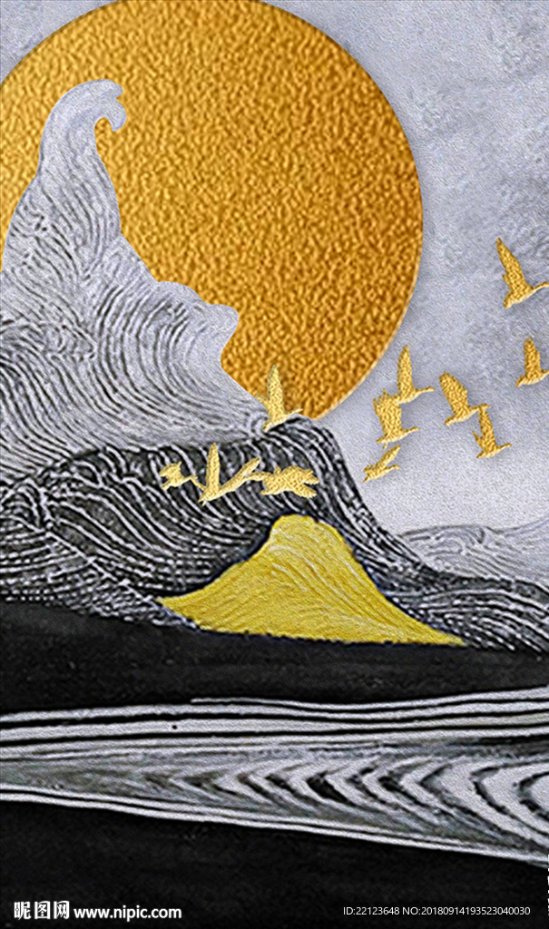 手绘山水风景装饰画图片