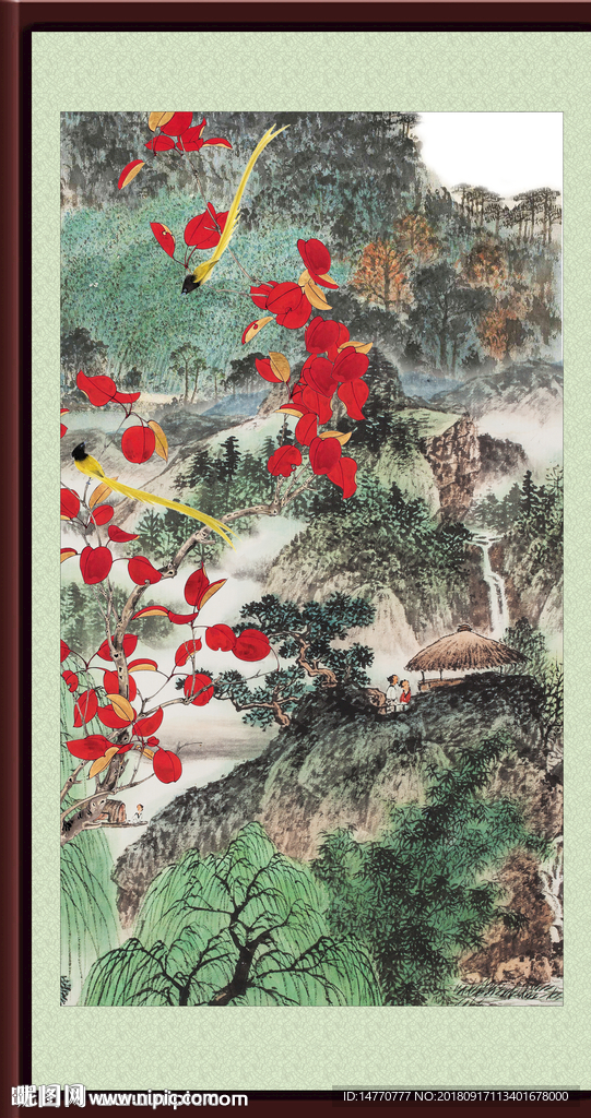 工笔花鸟 秋天红叶