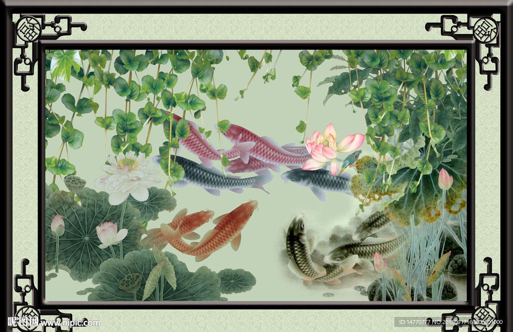 荷花鲤鱼图