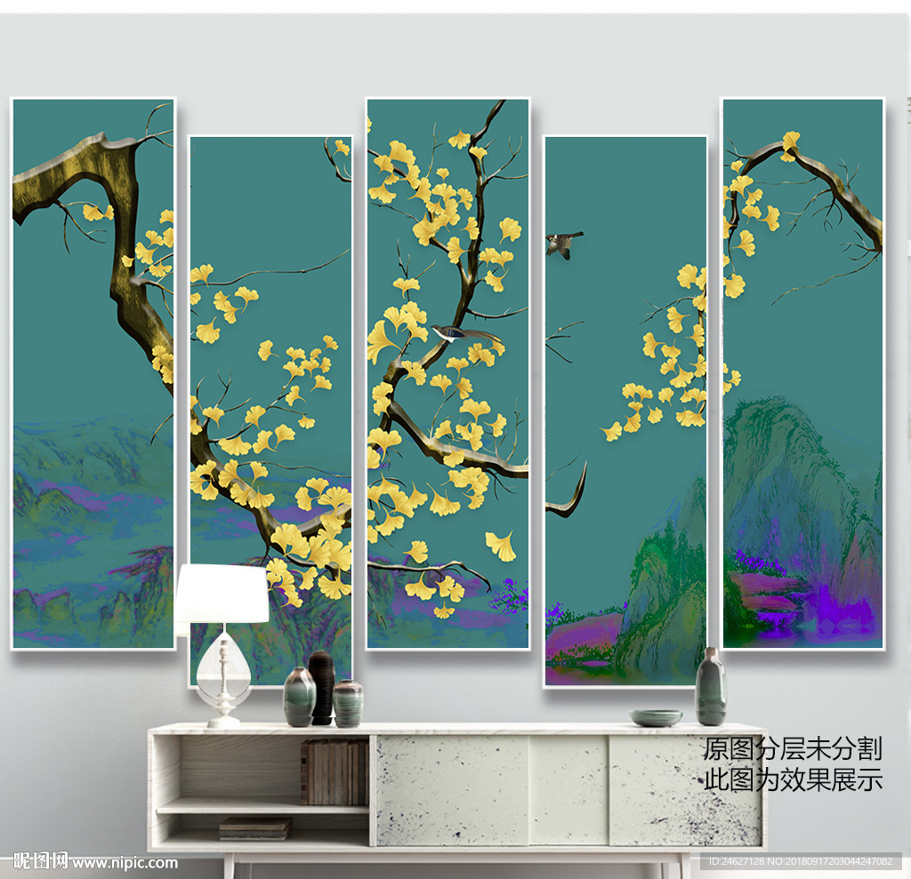 银杏手绘工笔花鸟
