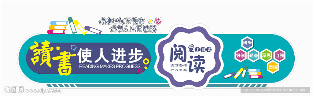读书文化墙矢量图