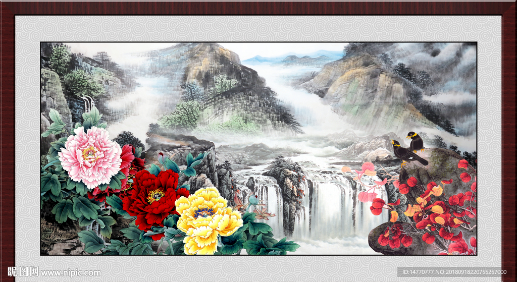 国画山水牡丹