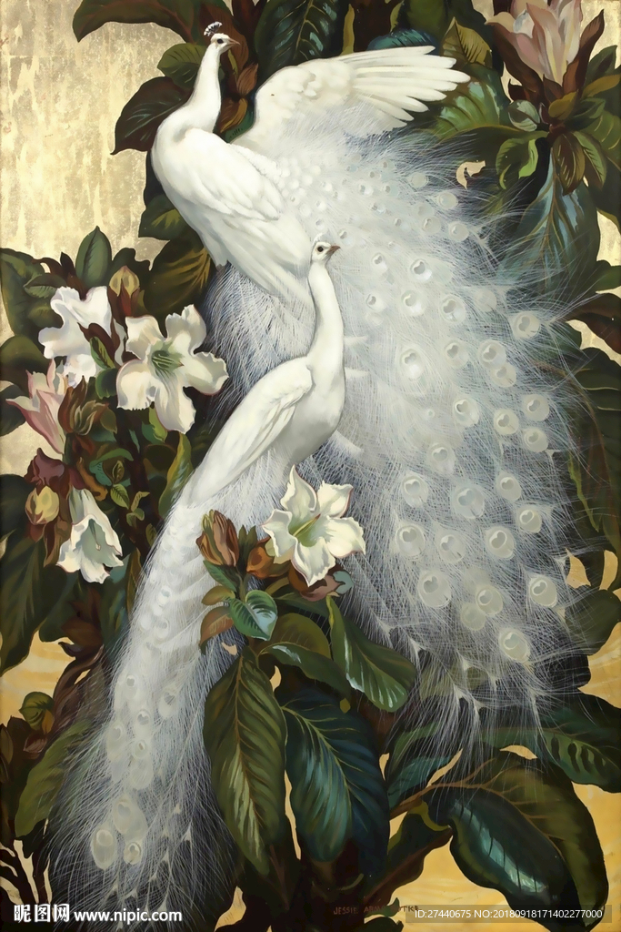 白蓝孔雀玄关装饰画竖版单幅欧式