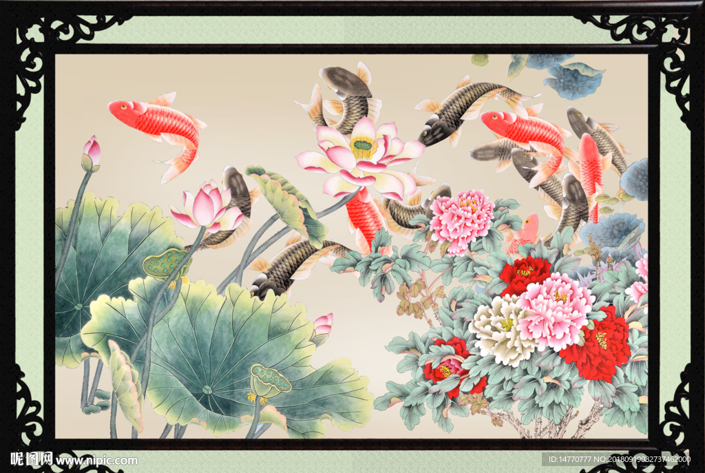 荷花鲤鱼图