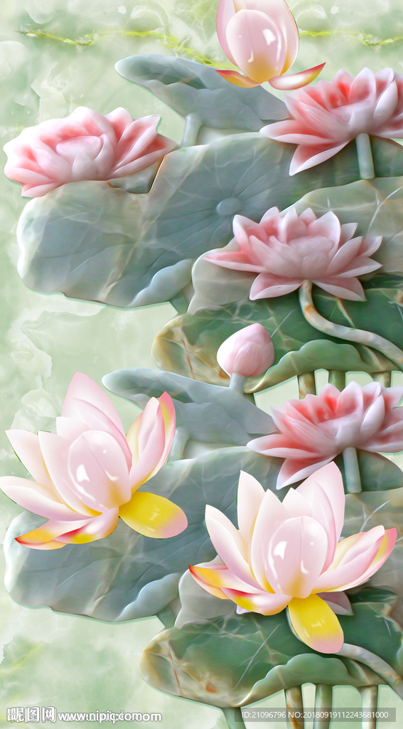 玄关 玄关画玉雕荷花