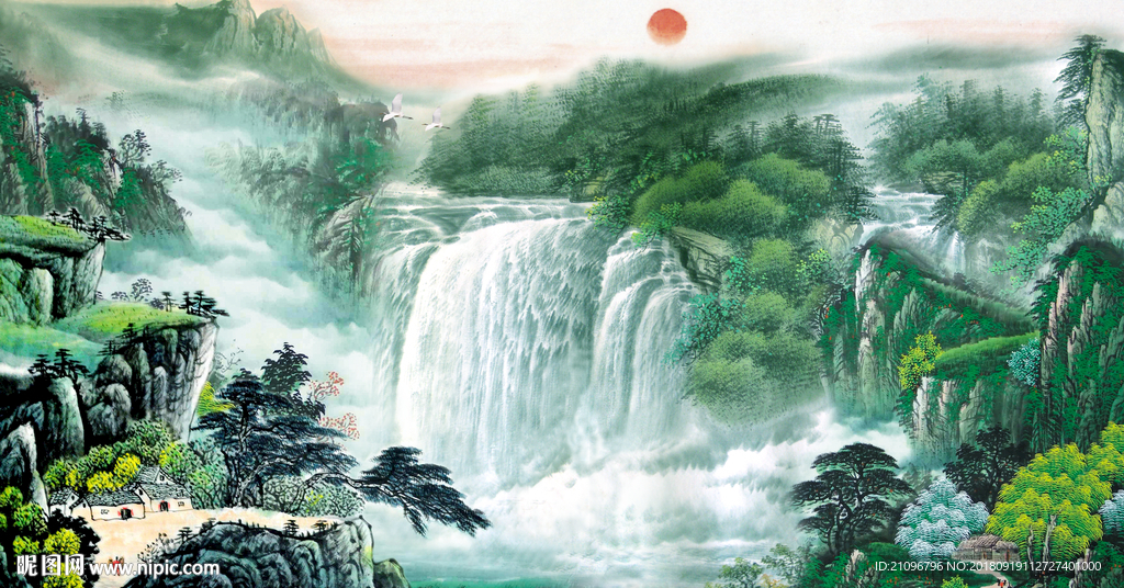 国画山水背景墙