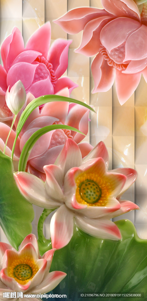 玄关 玄关画玉雕荷花