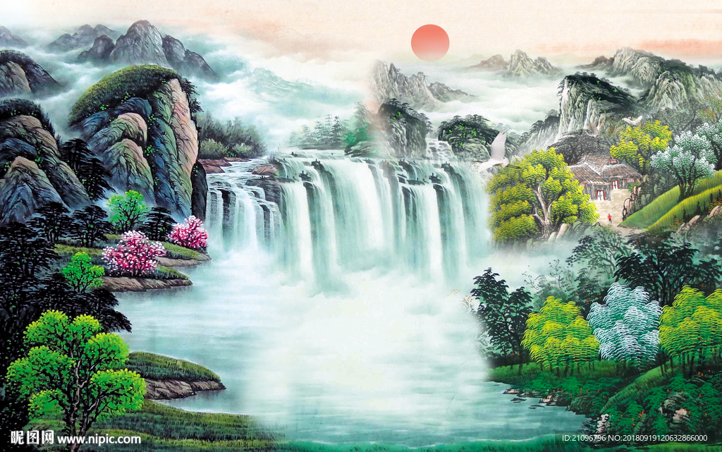 电视背景墙 山水国画背景墙