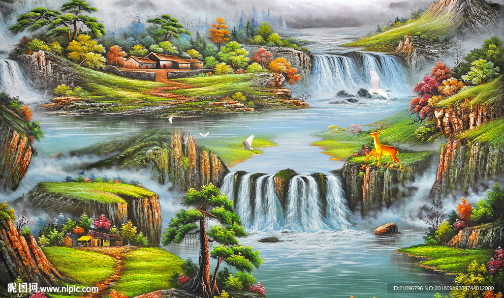 电视背景墙 油画风景背景墙