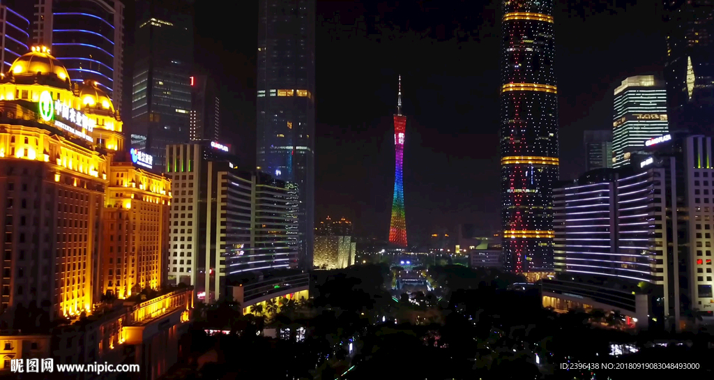 4k城市广州夜景航拍
