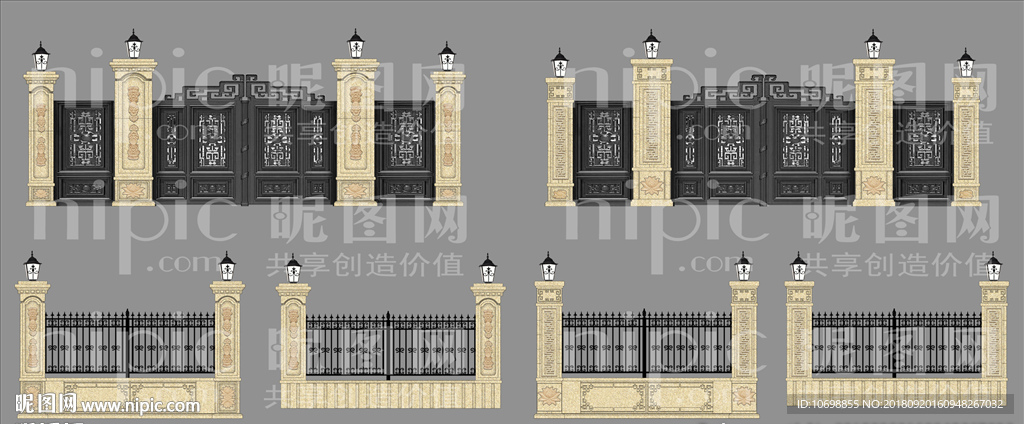 理石大门柱L围栏效果图