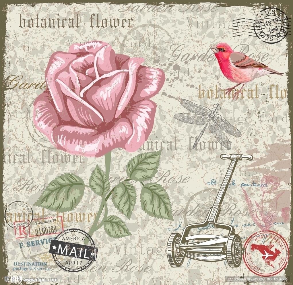 欧式复古花鸟田园装饰画