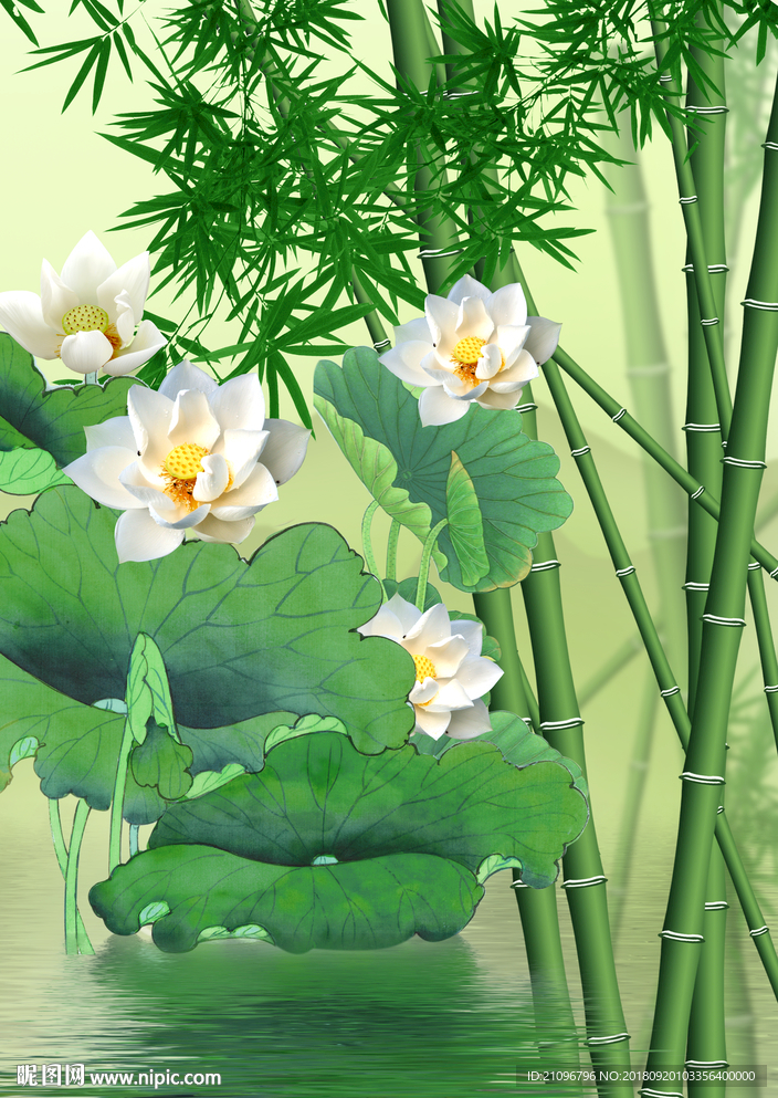 玄关 3d玄关 荷花竹子
