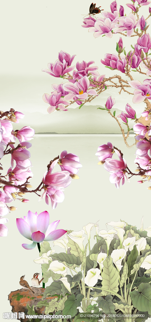 玄关 花鸟
