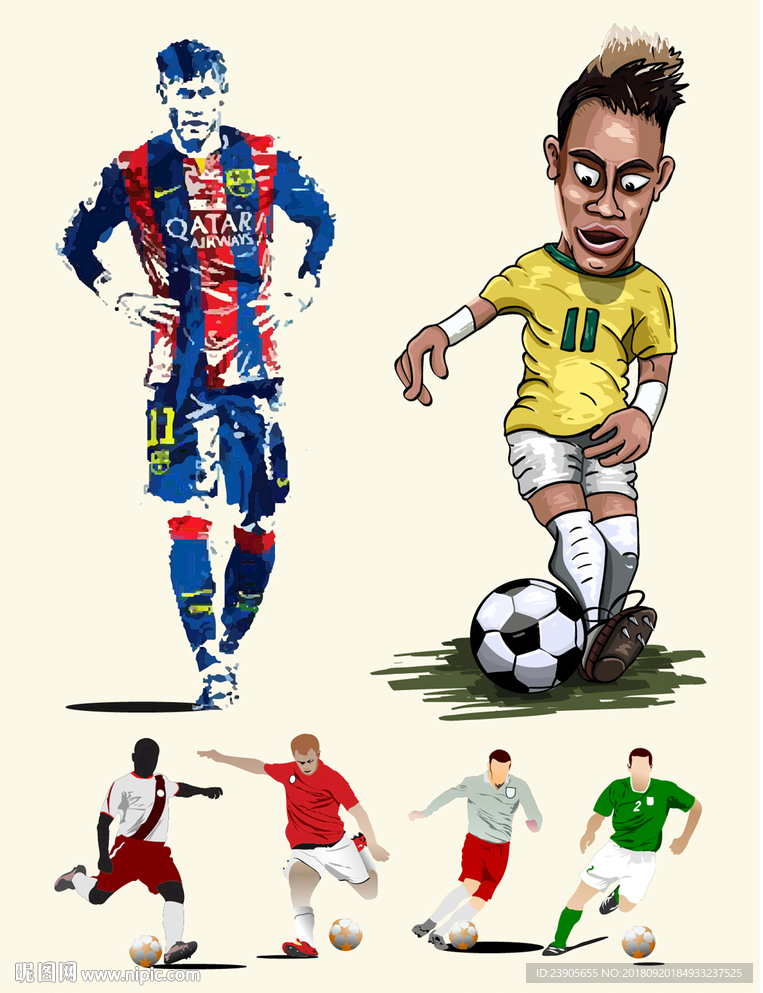 矢量卡通足球运动员形象插画设计