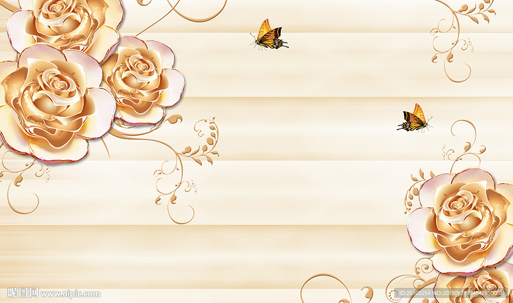 彩雕花卉蝴蝶电视背景墙