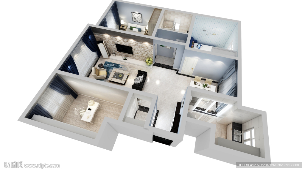 现代简约家居装修户型效果图