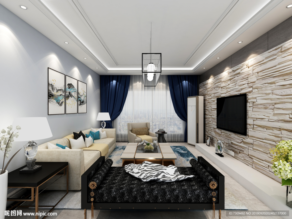 现代简约家居客厅装修效果图