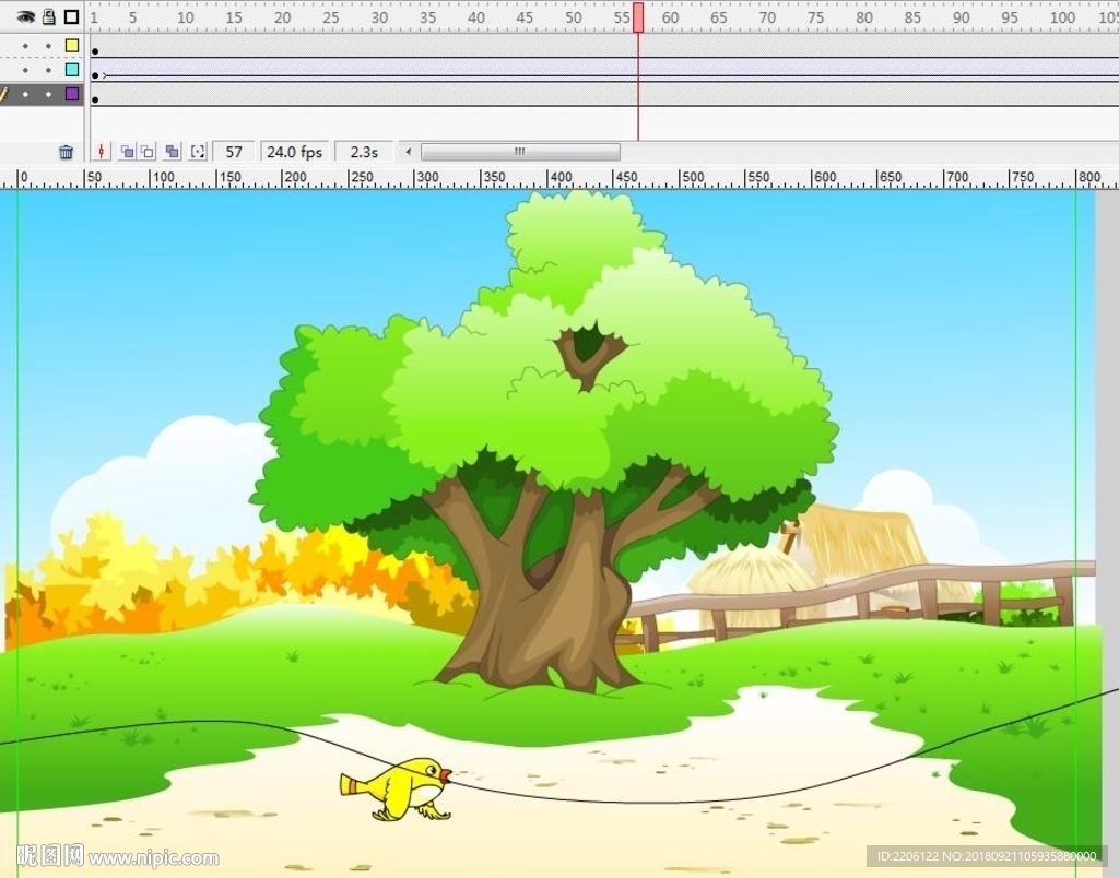 小黄鸟沿引导线上飞6秒动画