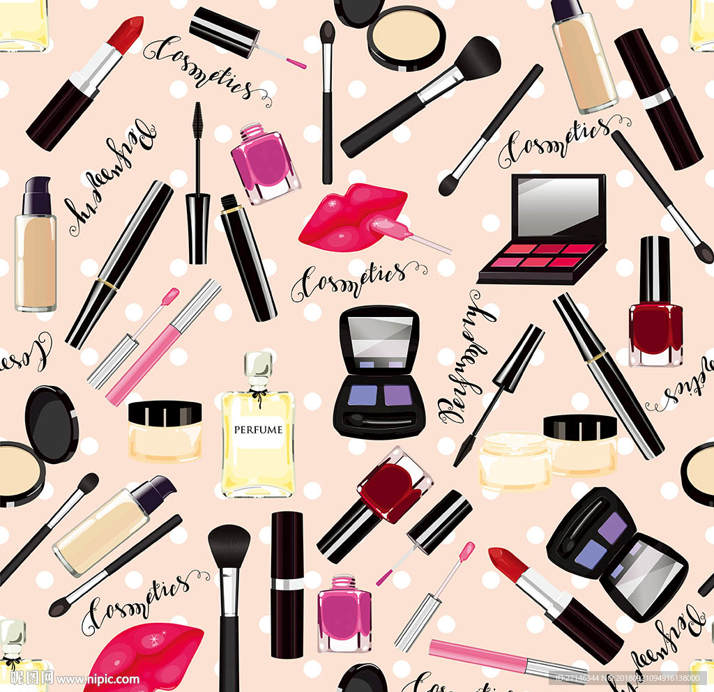 化妆品矢量无缝图案