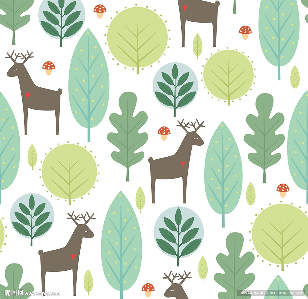 树林动物矢量无缝图案