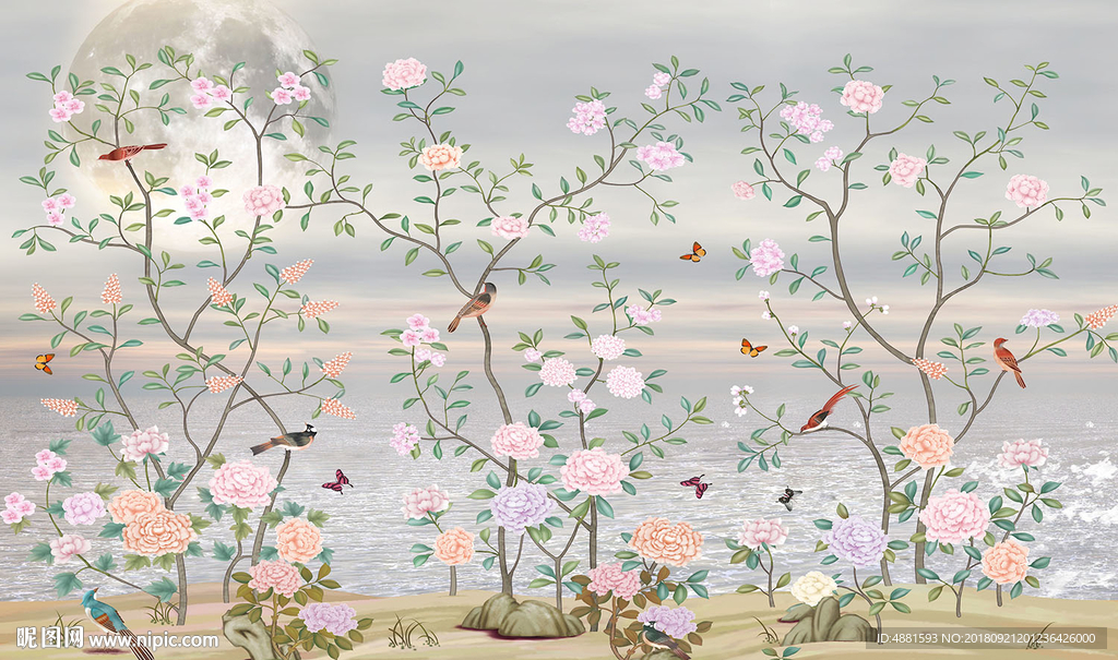 手绘花鸟