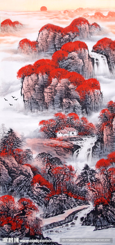 流水生财山水画