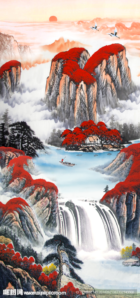 流水生财山水画