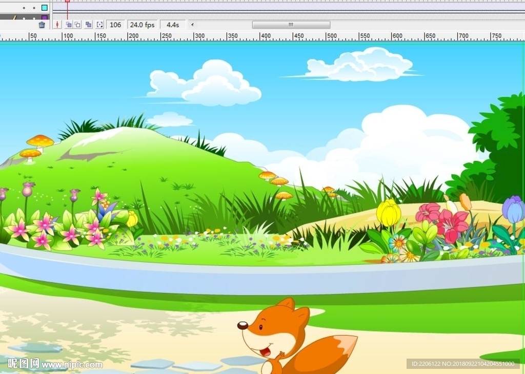 小狐狸在花坛旁边走过动画10秒