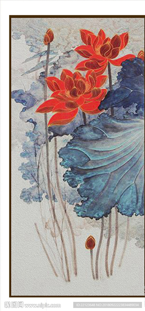 中式手绘水墨荷花装饰画