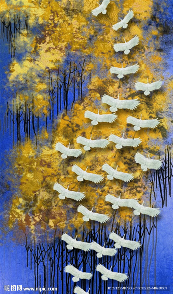 现代油画森林飞鸟装饰画