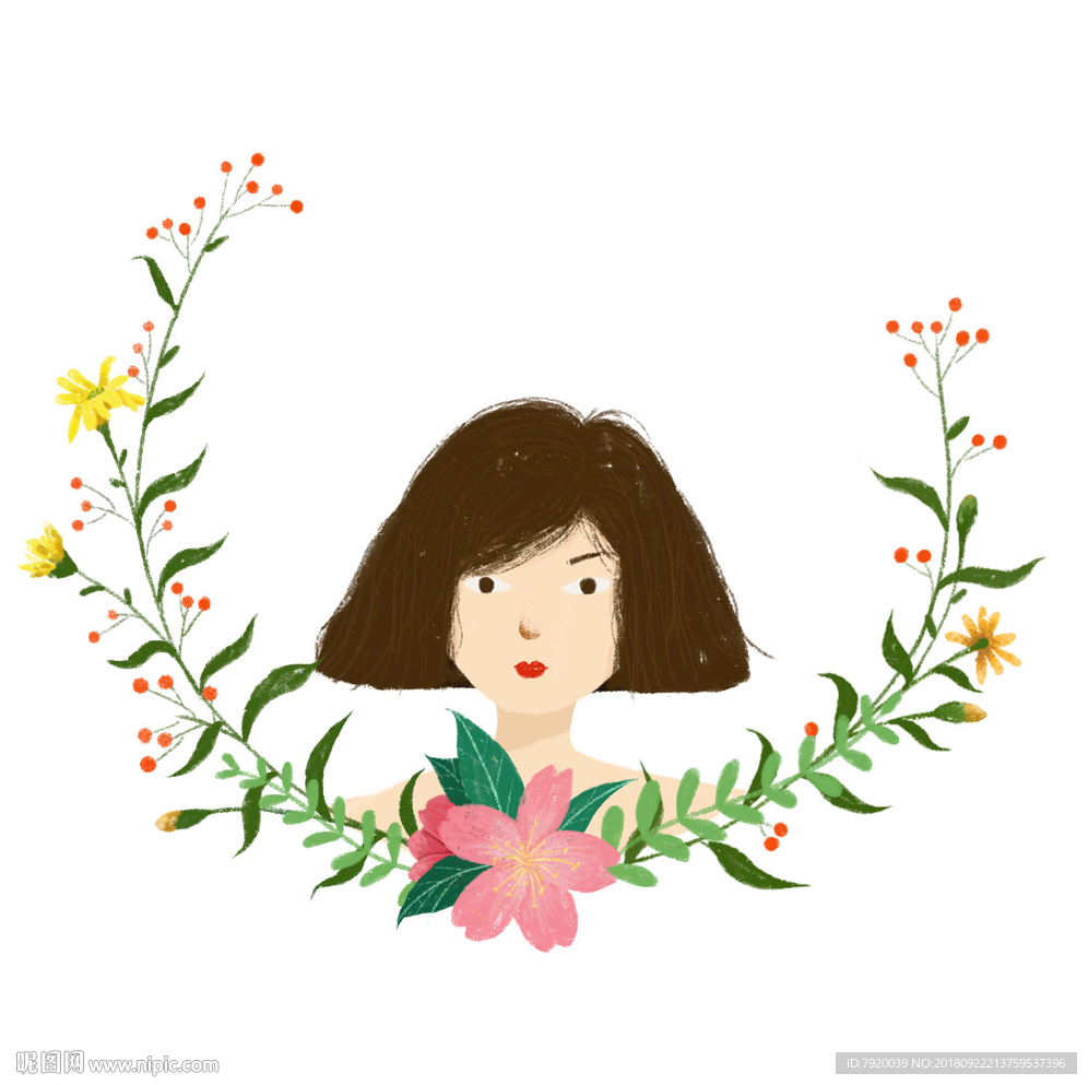 花环与女生头像