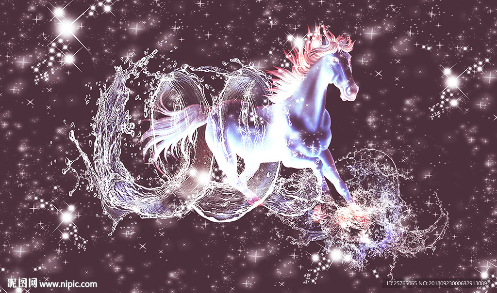 梦幻星空太空马电视背景墙