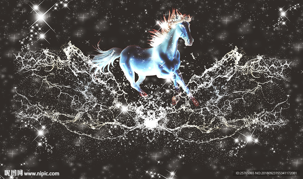 梦幻神马水花电视背景墙