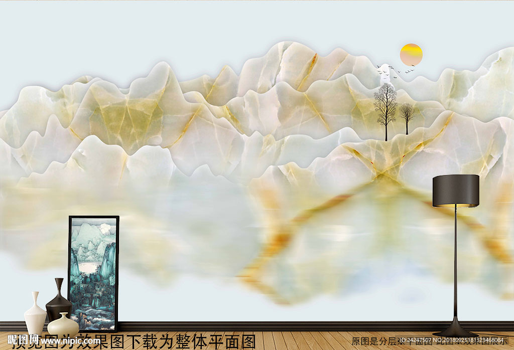 大理石山水电视背景墙
