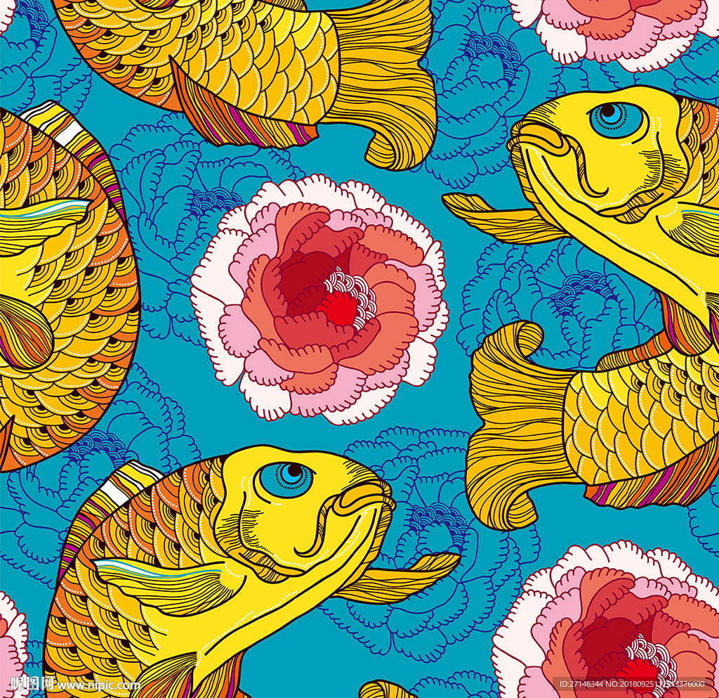 锦鲤矢量无缝图案