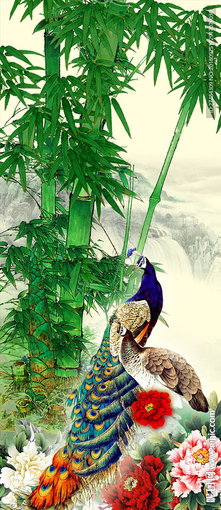 花开富贵孔雀图